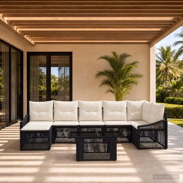 Set Divano da Giardino 8 pz Nero e Bianco Crema polyrattan 3437284