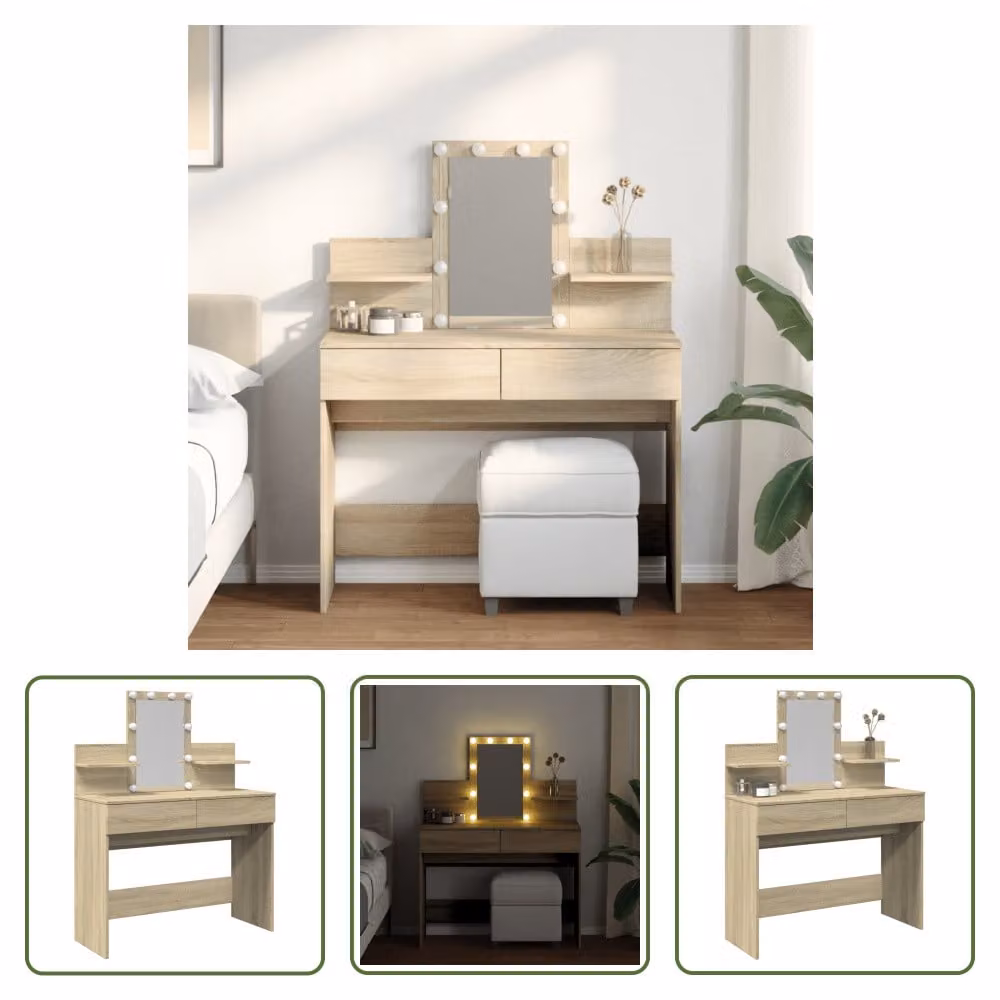 The Living Store Comodino con illuminazione LED Rovere Sonoma 100x40x130 cm