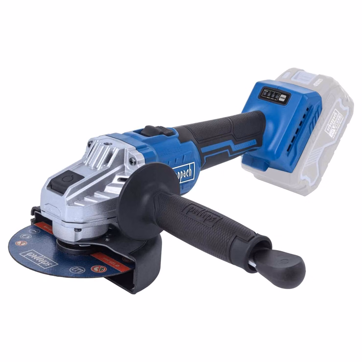 Smerigliatrice angolare a batteria Scheppach BC-AG125P-X - 20 V IXES | Diametro 125 mm | Velocità di rotazione 7000-10000 giri/min | Attacco utensile M14