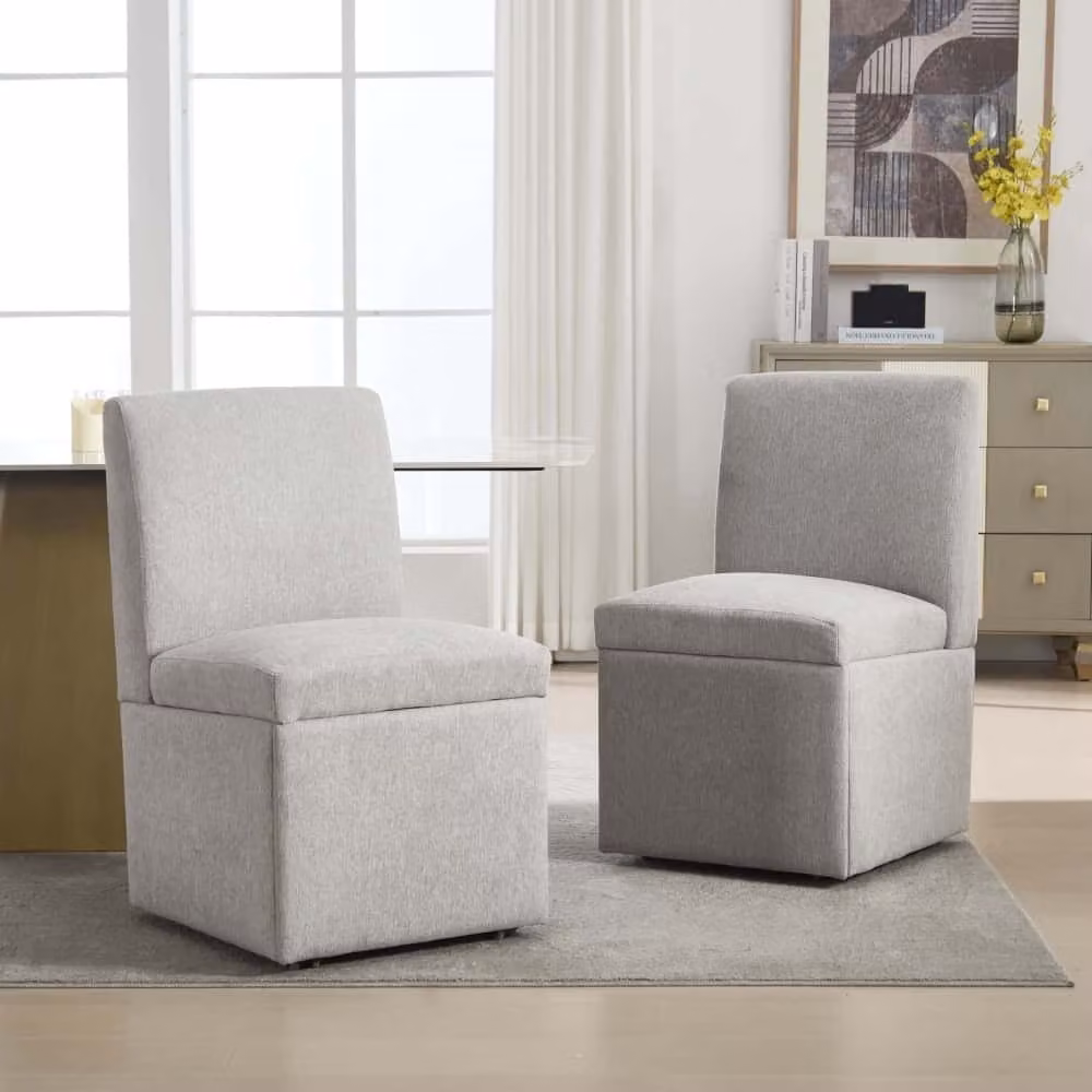 AIORBER sedie per sala da pranzo, set di 2, imbottite, con spazio di archiviazione e rotelle, sedie girevoli in tessuto, morbide e confortevoli, per sala da pranzo, soggiorno, 50x59x86cm, grigio chiaro