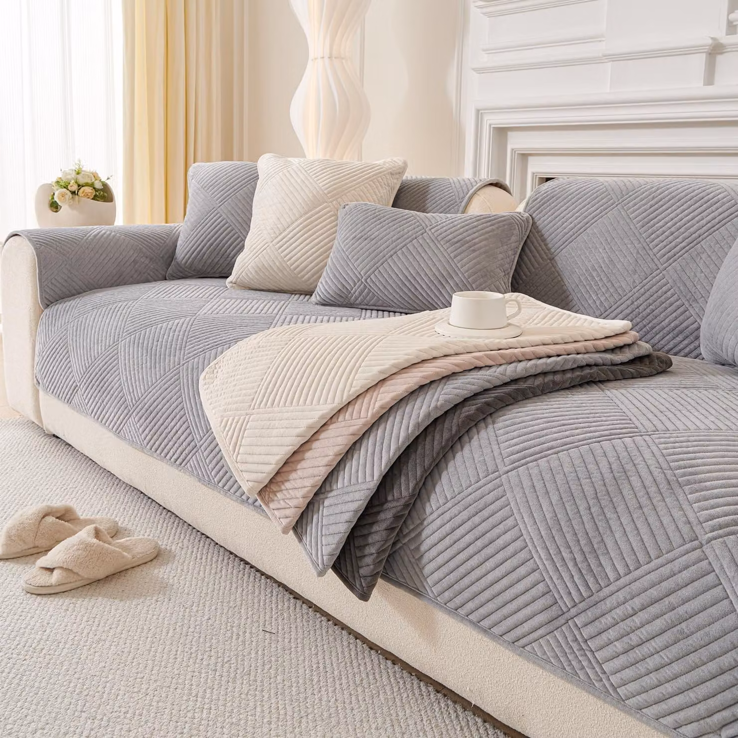 Solidchoice - Copertura completa per divani, adatta a divani a forma di L, in grigio chiaro
