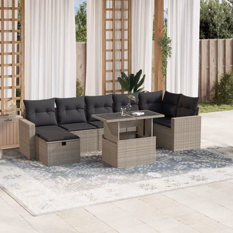 Maison Exclusive - Set Divano da Giardino 8pz con Cuscini Grigio Chiaro Polyrattan