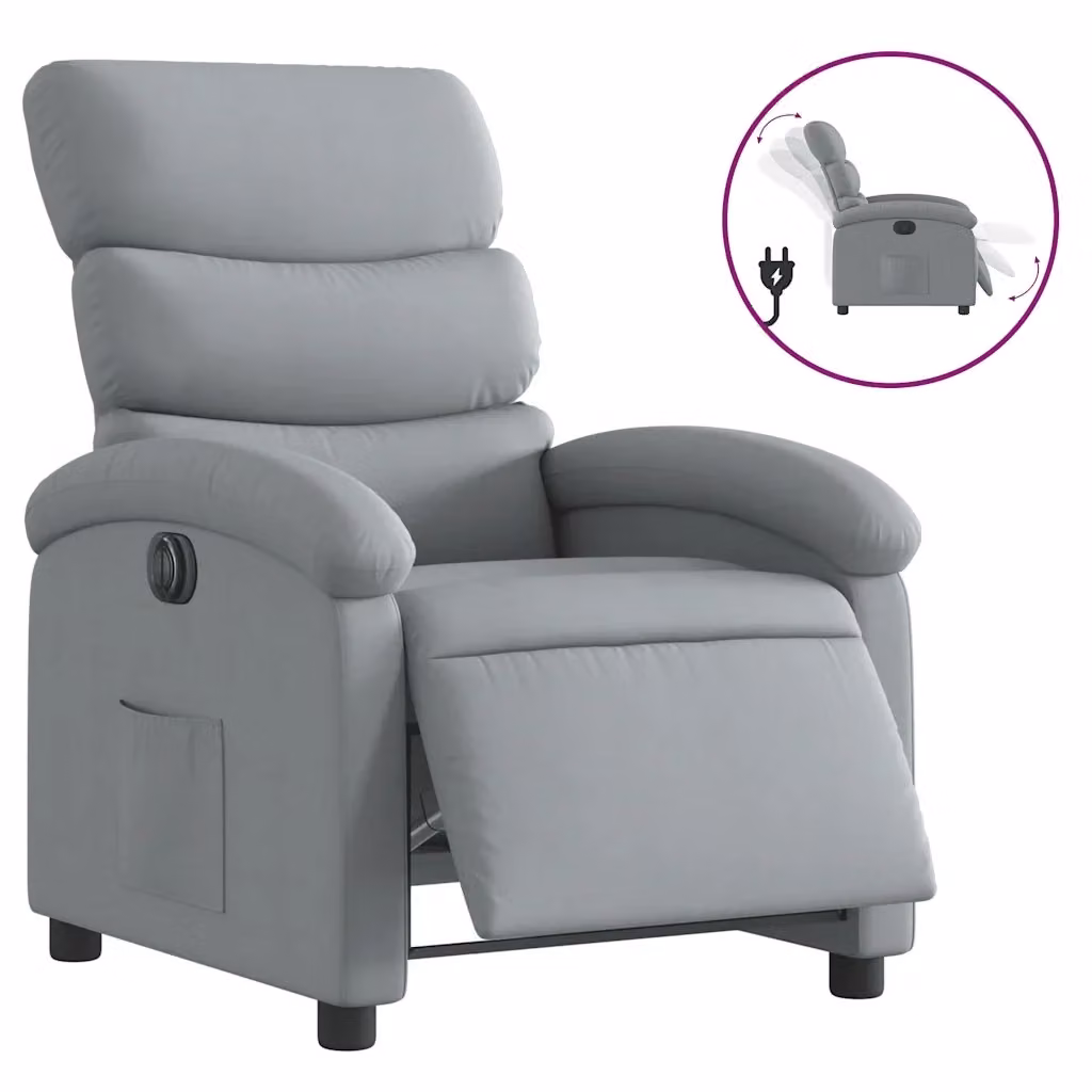 Poltrona Reclinabile Elettrica vidaXL in Tessuto Grigio con Braccioli e Funzione Auto-Return – 2
