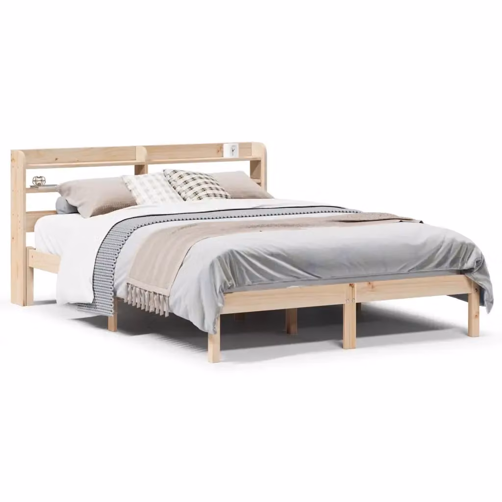 Letto in legno massello di pino vidaXL senza materasso con ripiani laterali stile rustico L/P/H: 200 x 150 x 82 cm – 2