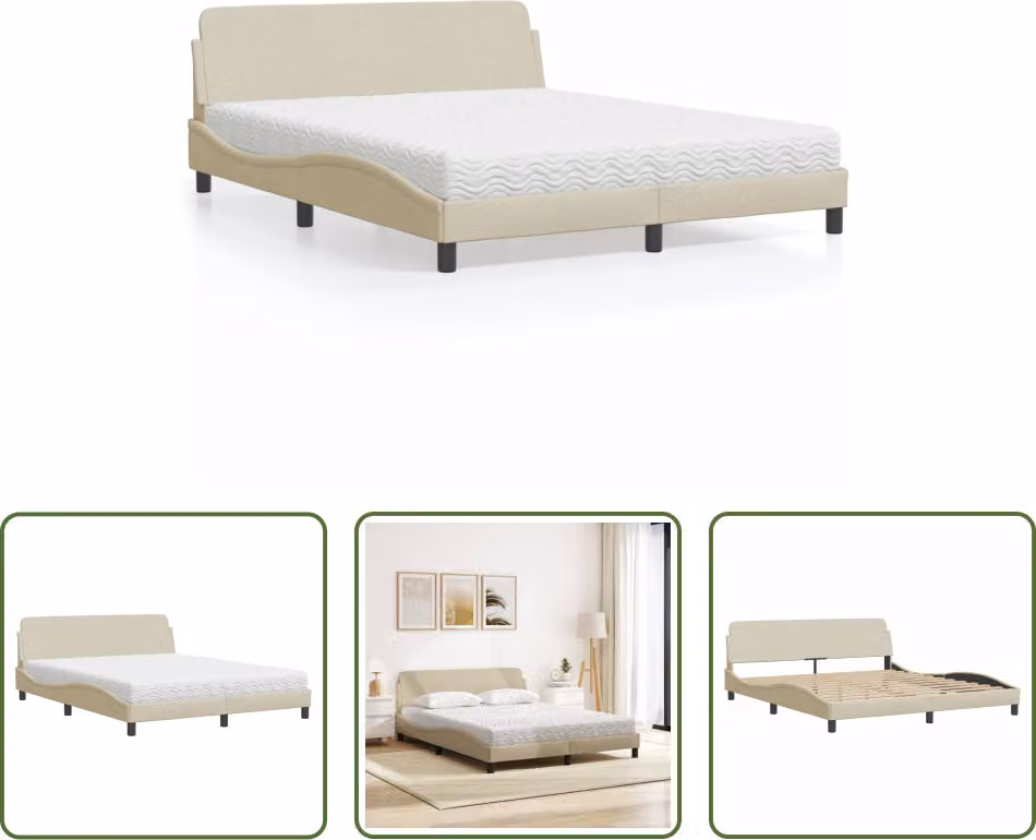 The Living Store Letto con materasso crema 160x200 cm in tessuto