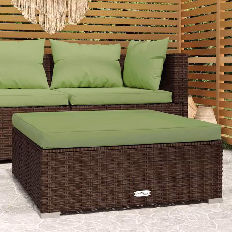 Poggiapiedi da giardino vidaXL in polyrattan marrone con cuscino L 70 x P 70 x H 30 cm