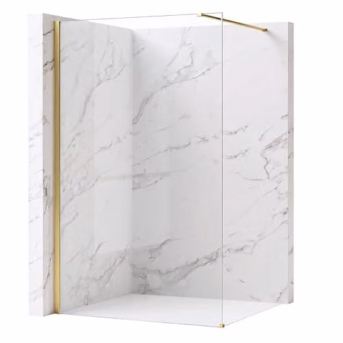 Rea - Parete Doccia Flexi, Oro Spazzolato 130, Walk-In Senza Piatto Doccia, Vetro Di Sicurezza Temperato Trasparente 8mm, 120 X 130 X 195 cm