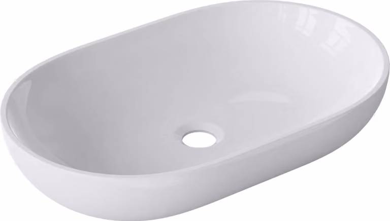 doporro Lavabo da Appoggio, Lavandino Bagno 54x34x10.5cm, Lavabo Ovale da Minerale Fuso Colossum808, Biano Lucido