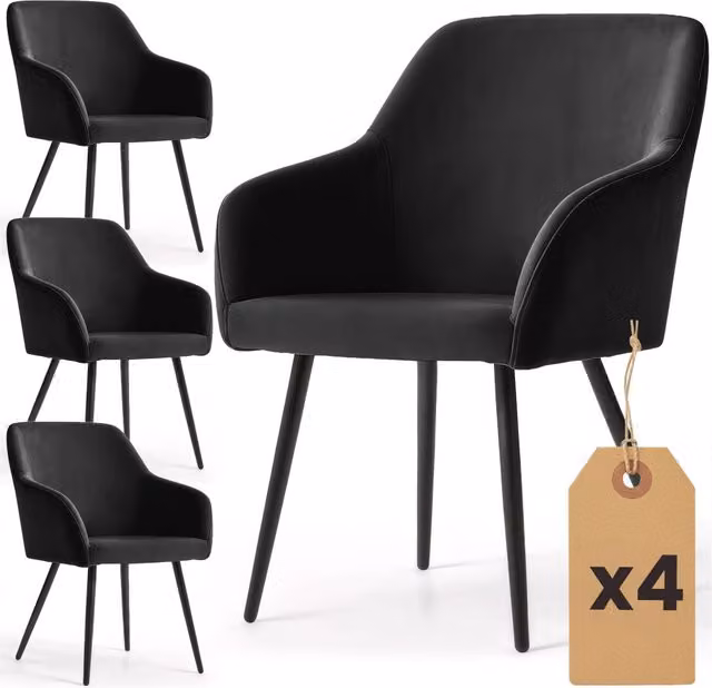Set di 4 Sedie in velluto liscio ESTELLE Nero gambe nere