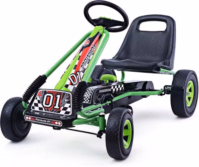 Go-kart a pedali per bambini stile racing in metallo verde con sedile regolabile e freno L/P/H: 99 x 59 x 61 cm