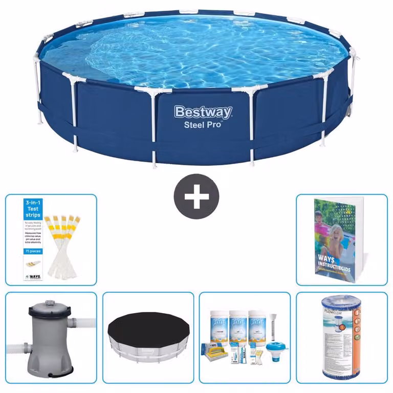 Piscina gonfiabile Bestway Steel Pro, rotonda, dimensioni 396x84 cm, composta da 5 parti, modello S208