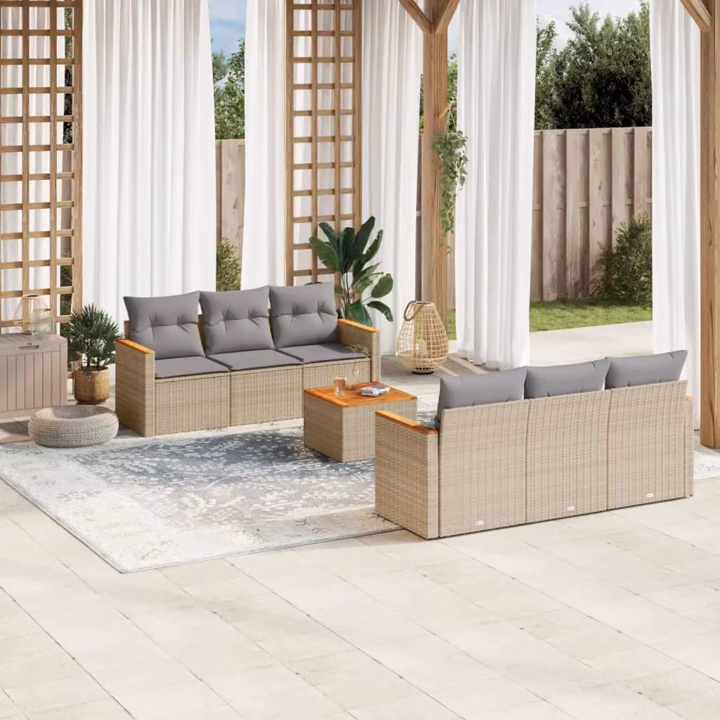 vidaXL Set Divano da Giardino 7 pz Moderno con Cuscini Beige e Grigio in Polyrattan e Acciaio Verniciato a Polvere – 1