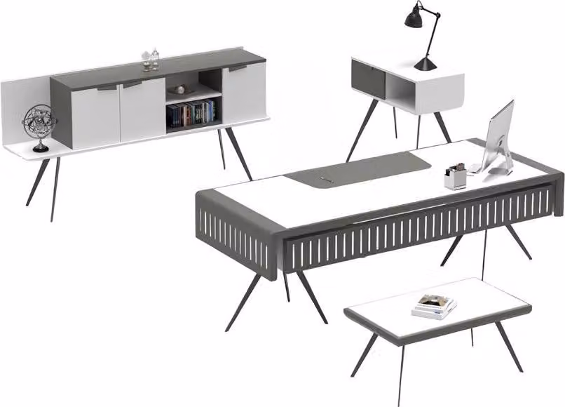 Weiß Arbeitszimmer Set Tisch Sideboard Couchtisch Beistelltisch Holzmöbel