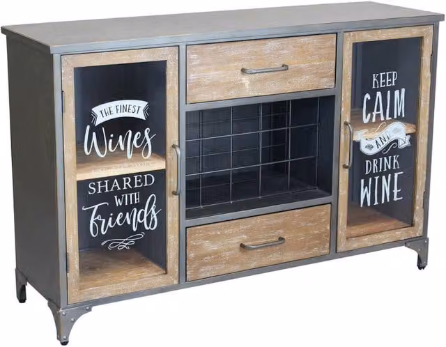Madia Industrial con portabottiglie in Acciaio Legno cm 124x39 5x80 - GRENVILLE