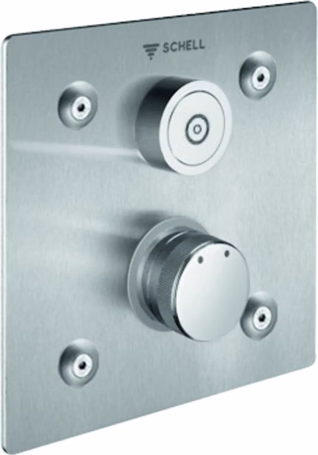 Doccia a parete Schell LINUS BASIC D-C-M CVD elettronica touch, funzionamento a batteria/mains 6/9 V Pannello frontale in acciaio inox