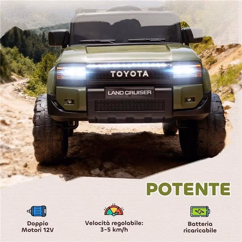 Auto elettrica per bambini Toyota Land Cruiser 12V con telecomando, verde – 2