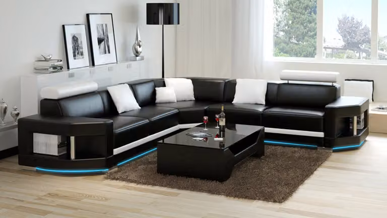 Ledersofa Sofa Couch Wohnlandschaft Ecksofa Garnitur Design Modern Sofa mit USB