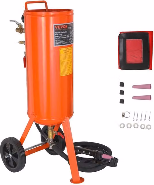 Sabbiatrice a Pressione FF-Q904 37 L 60-110 PSI con Ruote Serbatoio Abrasivo Portatile Tubo 2,3 m per Rimozione Ruggine e Fai da Te