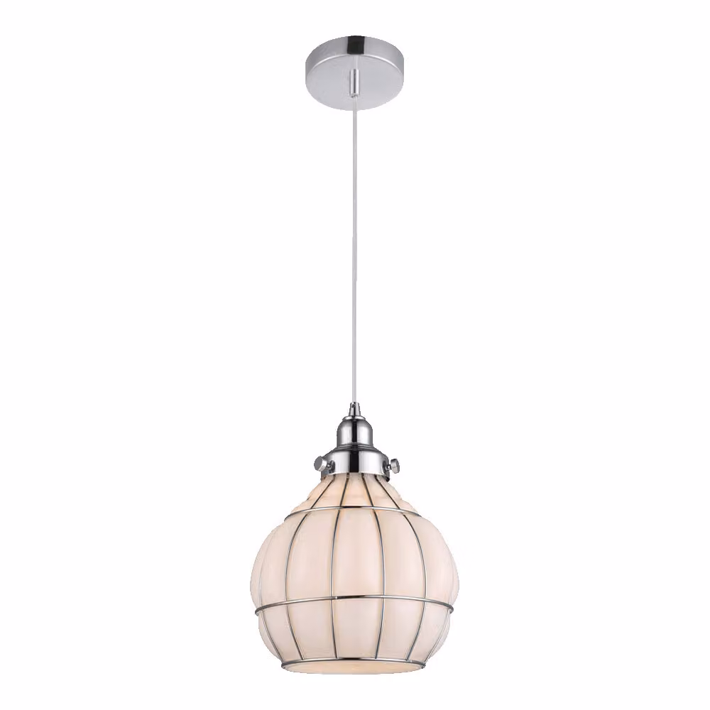 Lampada a sospensione PERUGIA 1xE27/40W D200 cromo/opale L: 20cm L: 20cm H: 150cm dimmerabile