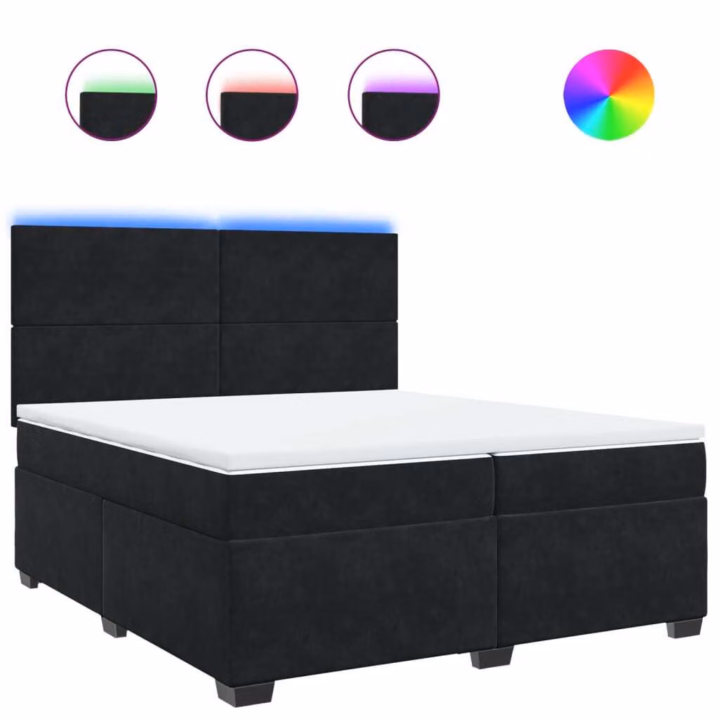 Giroletto a Molle con Materasso Nero 200x200 cm in Velluto