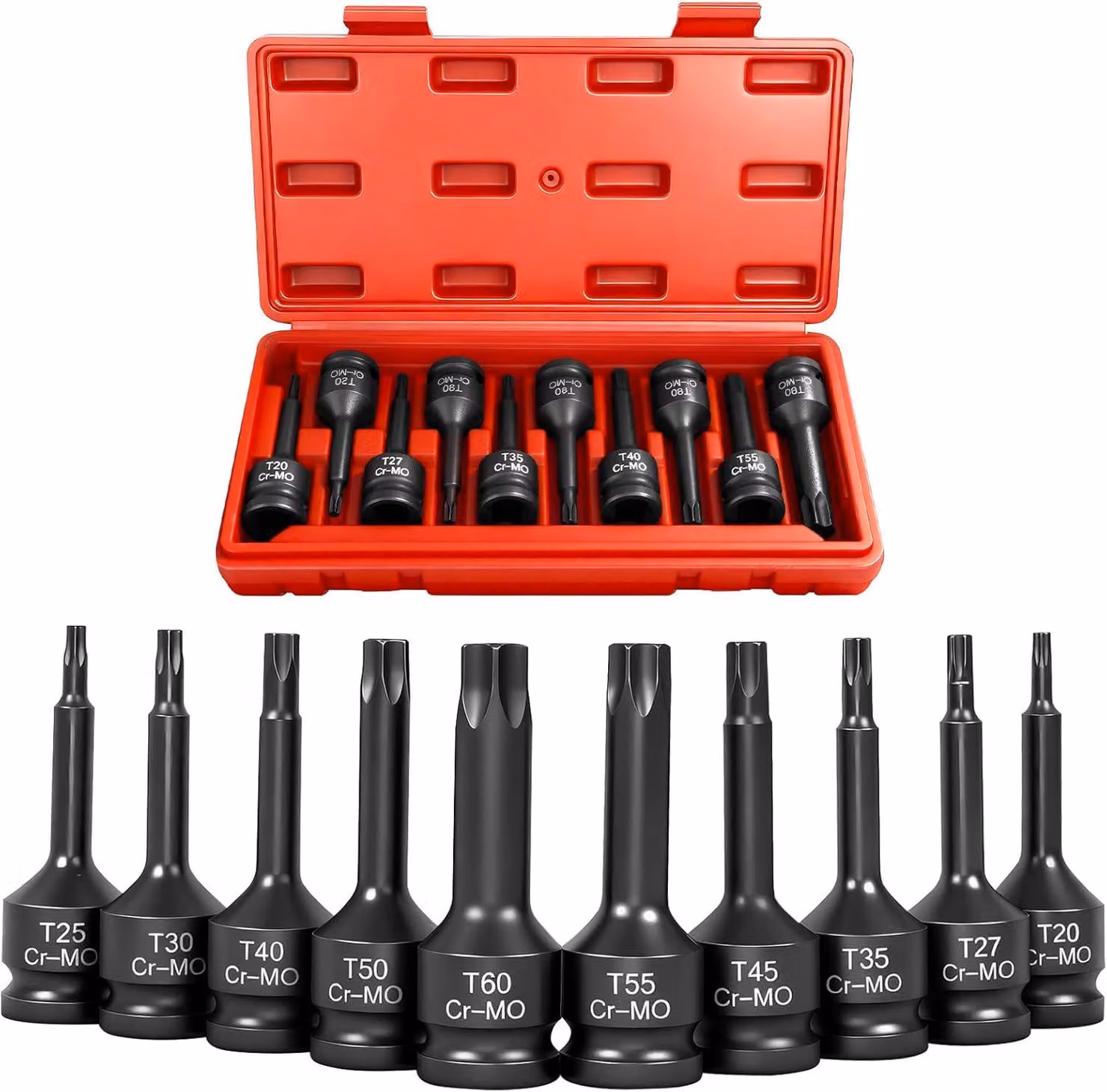 Set di chiavi a bussola Torx da 1/2 pollice, 10 pezzi, da T20 a T60, in acciaio cromo-molibdeno, per la riparazione di automobili
