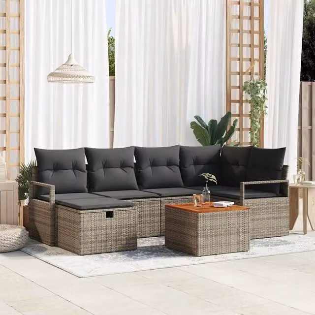 Set Divano da Giardino 7 pz Grigio Poly Rattan 3360870
