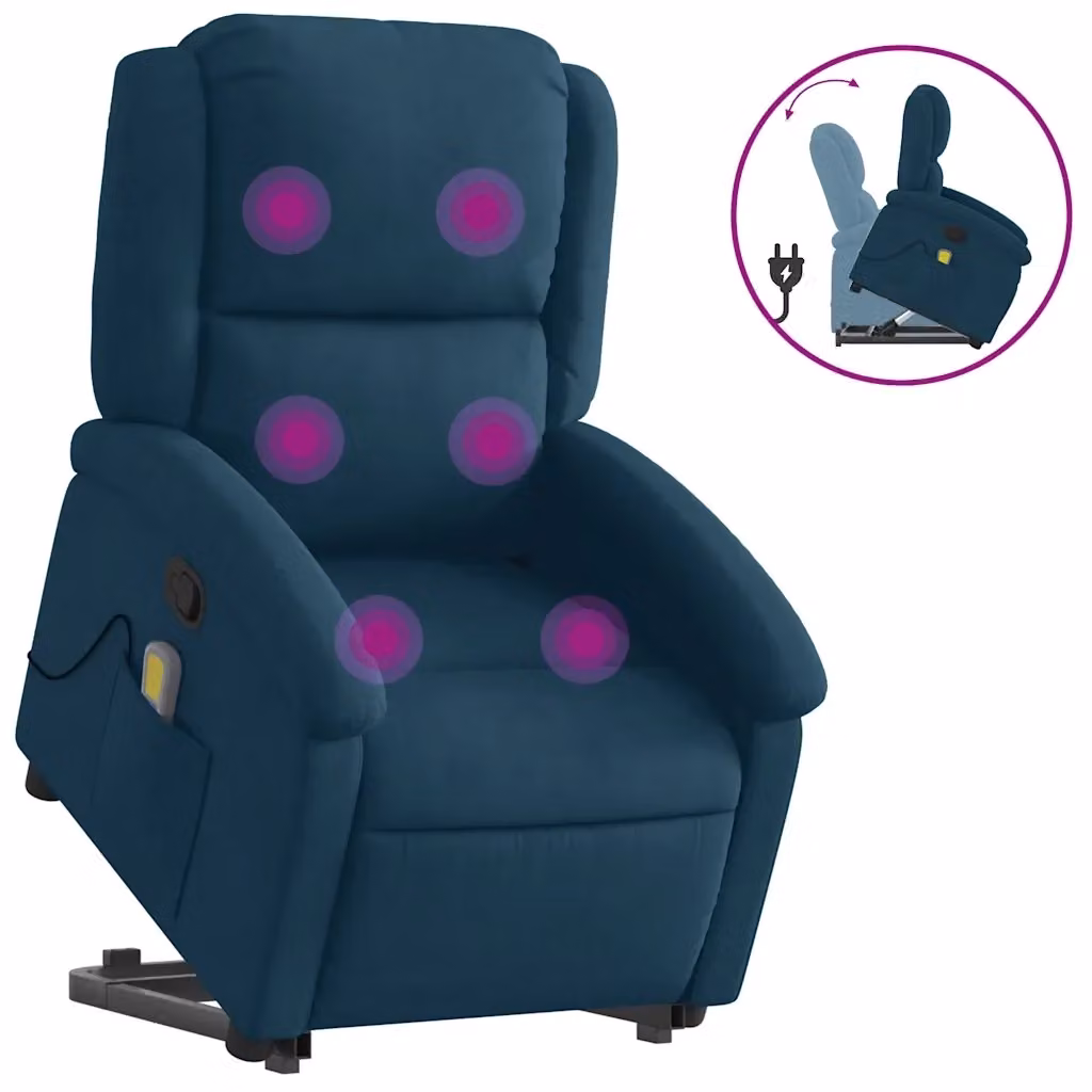 Poltrona Alzapersona Reclinabile vidaXL in Velluto Blu con Assistenza Elettrica per Anziani – 2