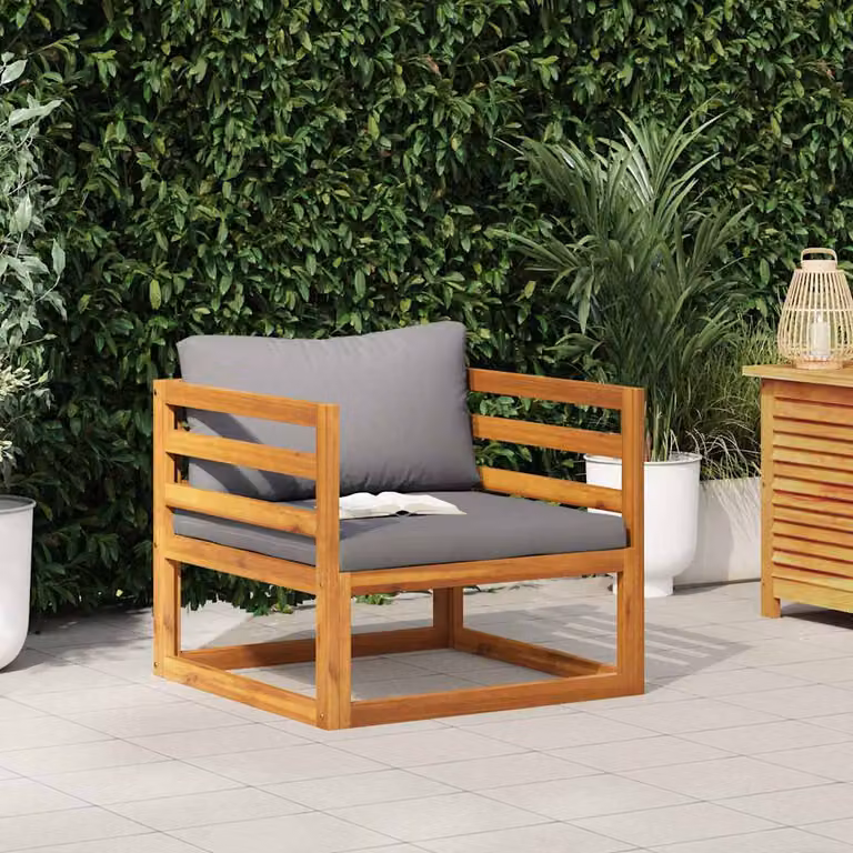 Sedia da giardino vidaXL in legno di acacia con cuscini grigi e braccioli
