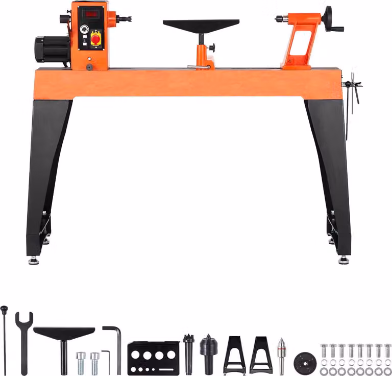SucceBuy tornio per legno con 2 HP, velocità variabile da 0 a 3200 giri/min, banco di lavoro 457x1020 mm, tornio per lavori di falegnameria di medie e grandi dimensioni
