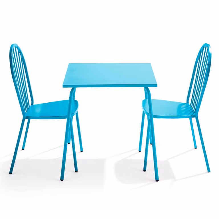 Tavolo da giardino bistrot e 2 sedie in acciaio blu - Oviala Palavas