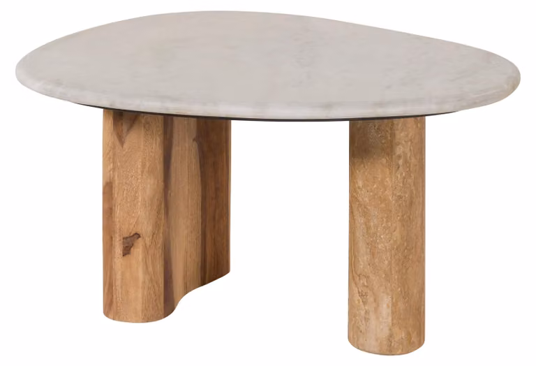 MASSIVMOEBEL24 | Tavolino da salotto in legno di Sheesham 70x65x35 naturale - marmo bianco ORGANIC COLLECTION #32
