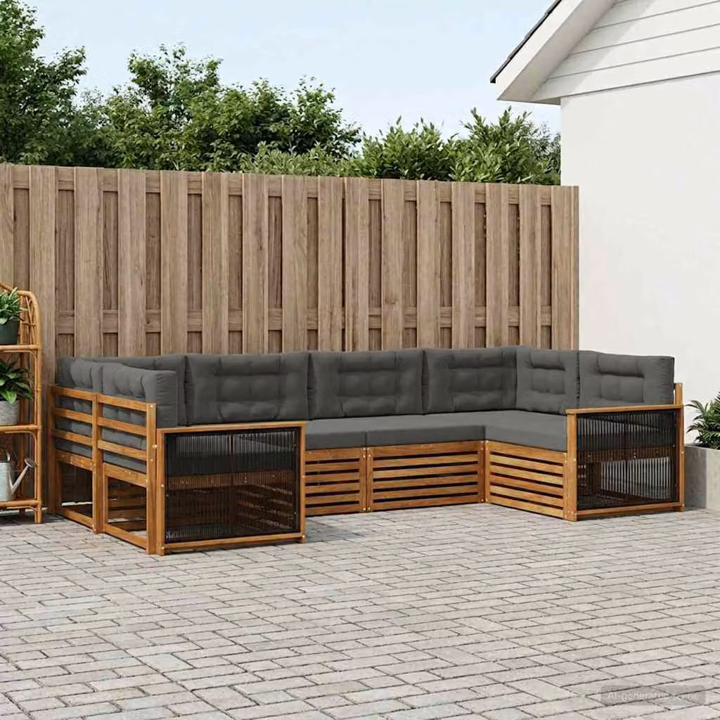 Set di divani da esterno vidaXL in legno di acacia con cuscini, 6 pezzi, Beige e Antracite