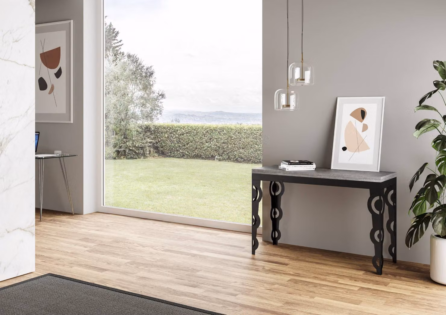 ITAMOBY - Tavolo apribile 120x45/90 cm Karamay Double cemento telaio antracite