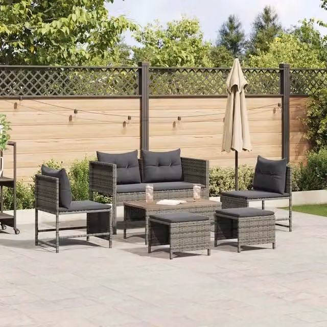 Set Divano da Giardino 6 pz-Sofa da Giardino-Divanetto da esterno Grigio e Grigio Scuro polyrattan