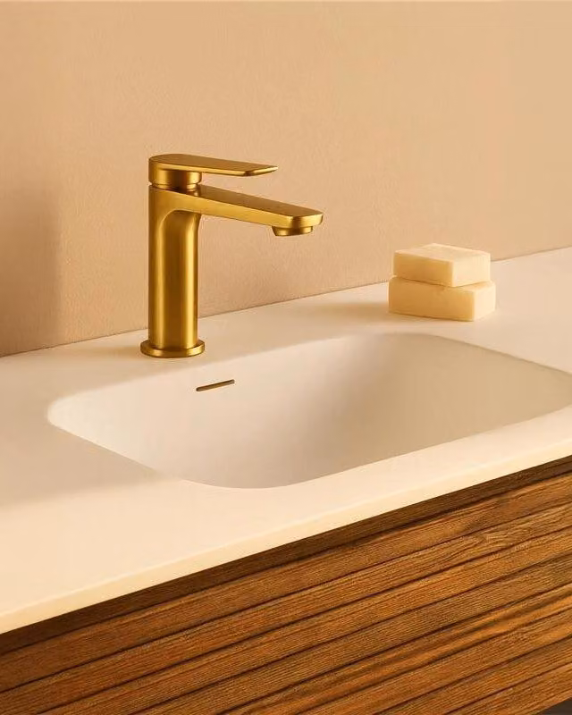 Miscelatore lavabo senza scarico in ottone oro spazzolato Momo