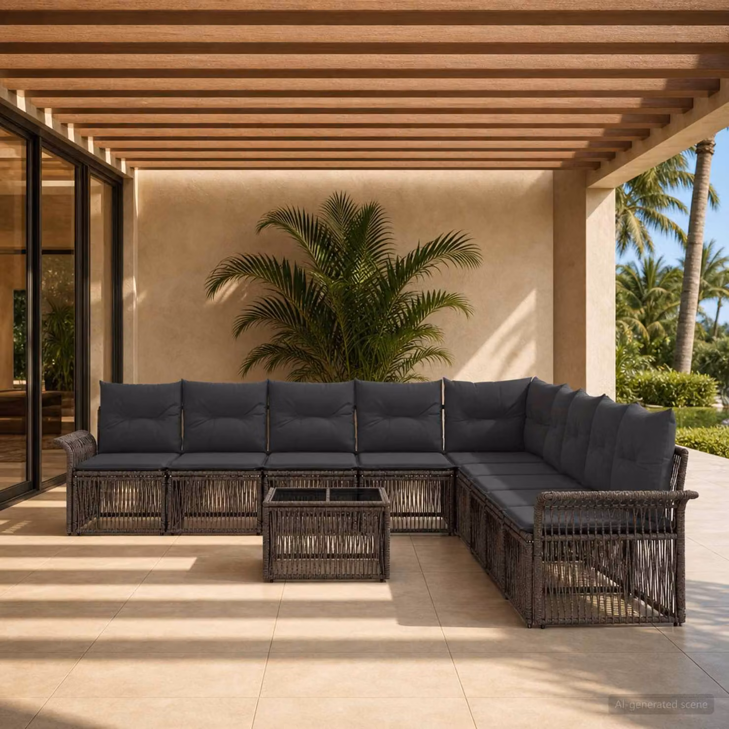 Set Divano da Giardino vidaXL 10 Pezzi Grigio con Poltroncine, Elementi Angolari e Tavolino, Design Moderno a L in Polyrattan con Struttura in Acciaio e Cuscini Inclusi