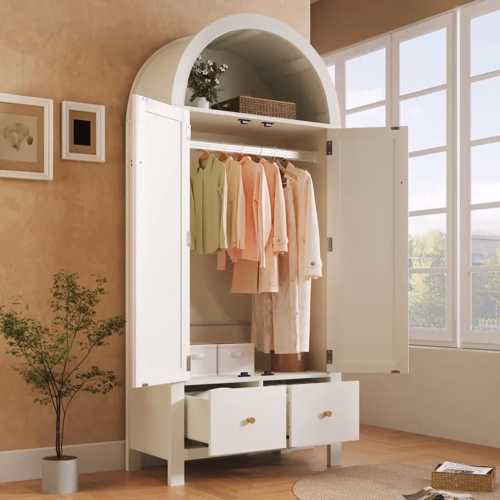 Armadio Chicfurn Bianco Moderno con 2 Ante, 2 Cassetti e Vano Aperto per Camera da Letto L/P/H: 78 x 45 x 181 cm – 2