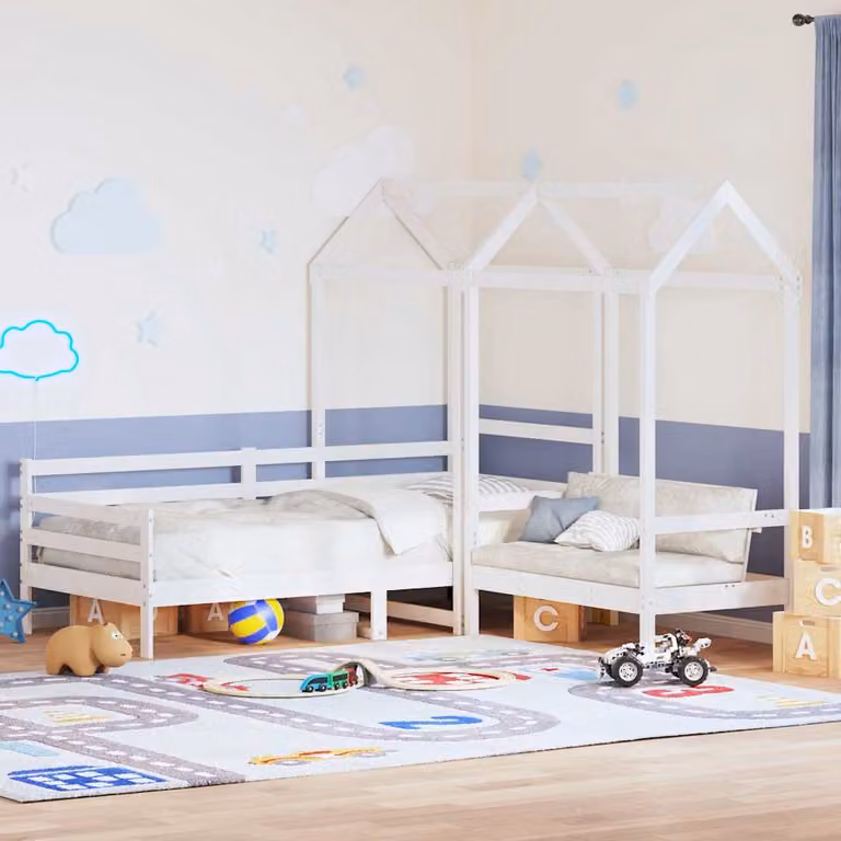Set Dormeuse e Panca con Tetto vidaXL in Legno di Pino Massello Bianco per Bambini L: 200 cm, P: 80 cm, H: 203,5 cm