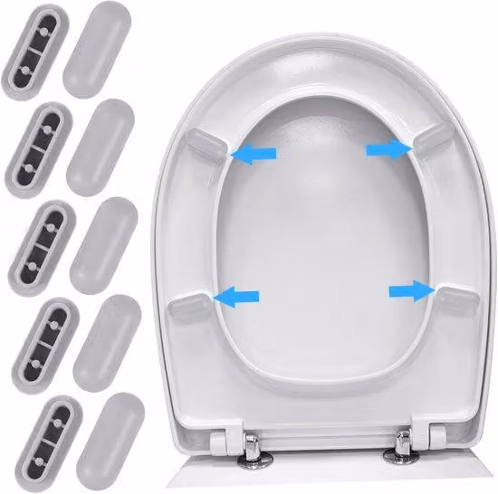 Ammortizzatori per sedile del WC - Set universale di ricambi per sedile del WC - Cuscinetti ammortizzanti per coperchio del WC - Cuscinetti in gomma antiscivolo - Riduzione del rumore e protezione dagli urti - 10 pezzi - Grigio