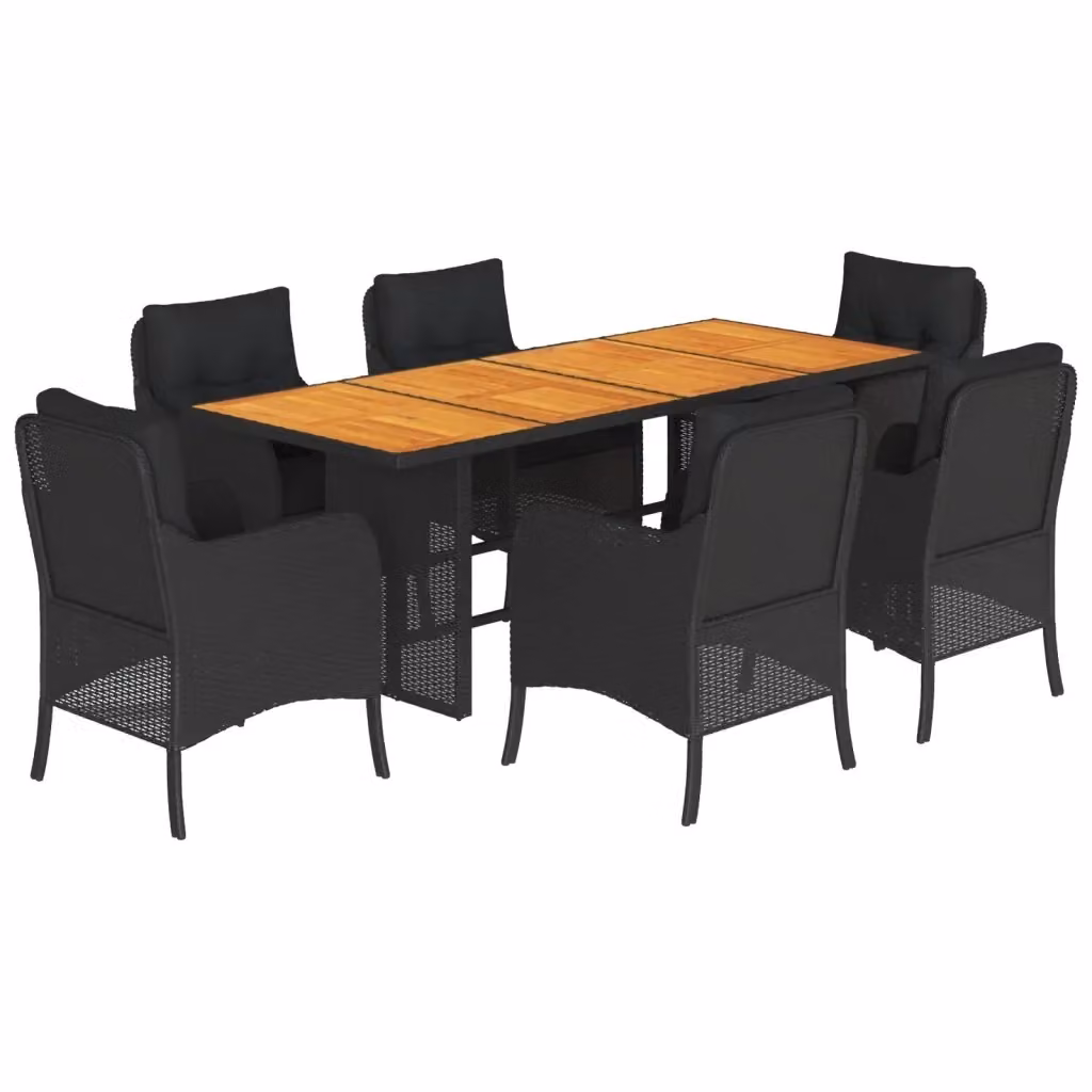 Set da Pranzo da Giardino Moderno vidaXL in Polyrattan e Legno di Acacia Nero e Marrone con 7 Sedute – 2