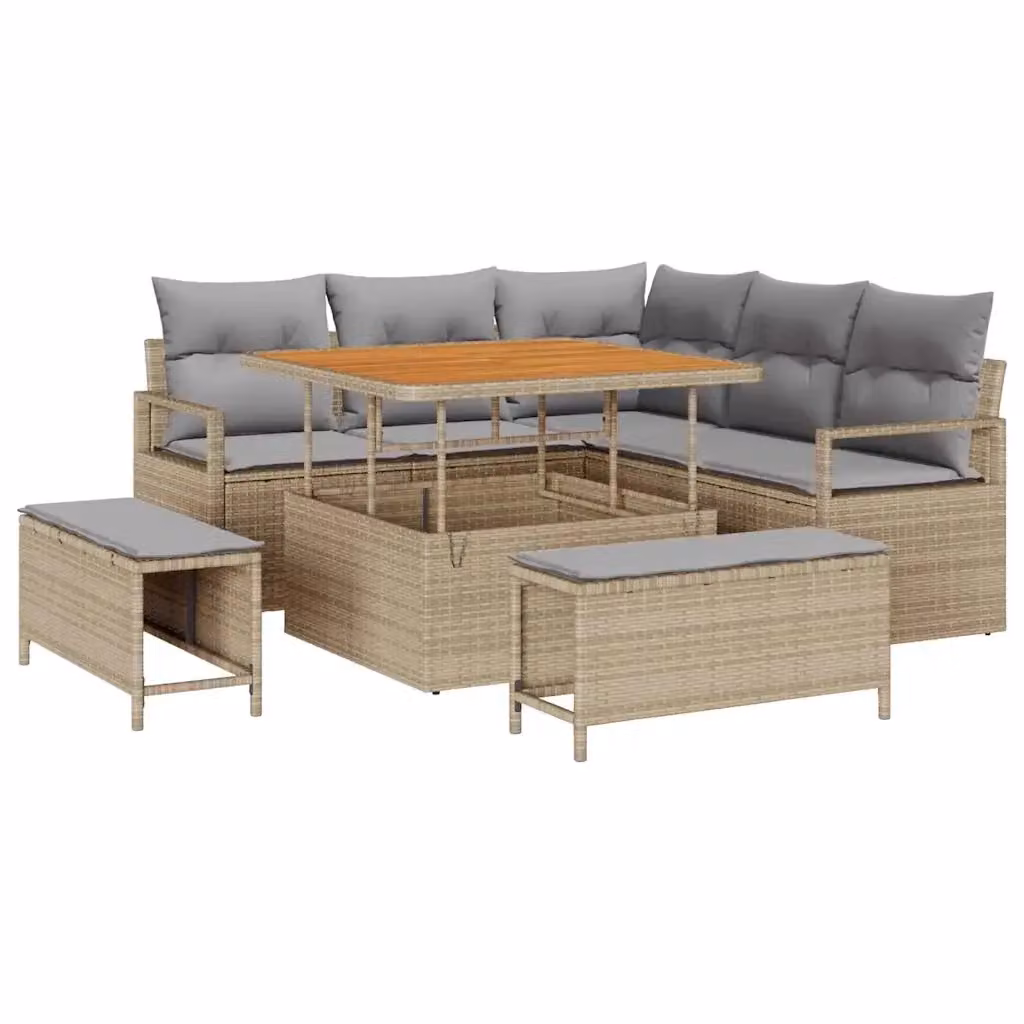 Set da giardino vidaXL composto da 8 pezzi in rattan beige con struttura in acciaio e cuscini inclusi – 2