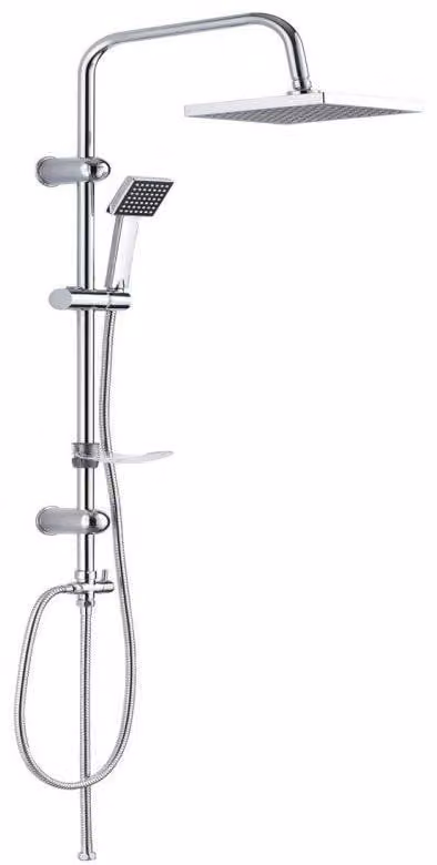 Set per doccia, acciaio inossidabile con soffione quadrato, colore argento