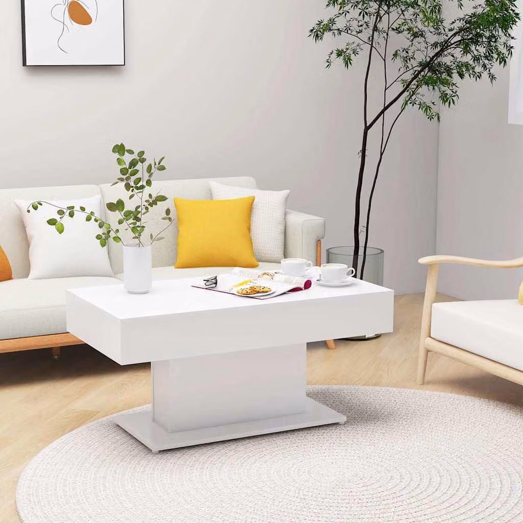 vidaXL Tavolino da Salotto Moderno Bianco in Legno e MDF L: 96 cm, P: 50 cm, H: 45 cm