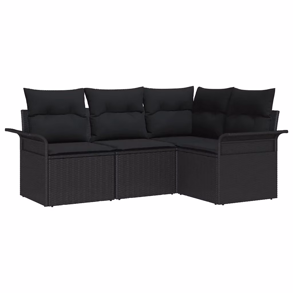 Set Divano da Giardino a L vidaXL in Polyrattan Nero con Cuscini e Tavolino da Esterno – 2
