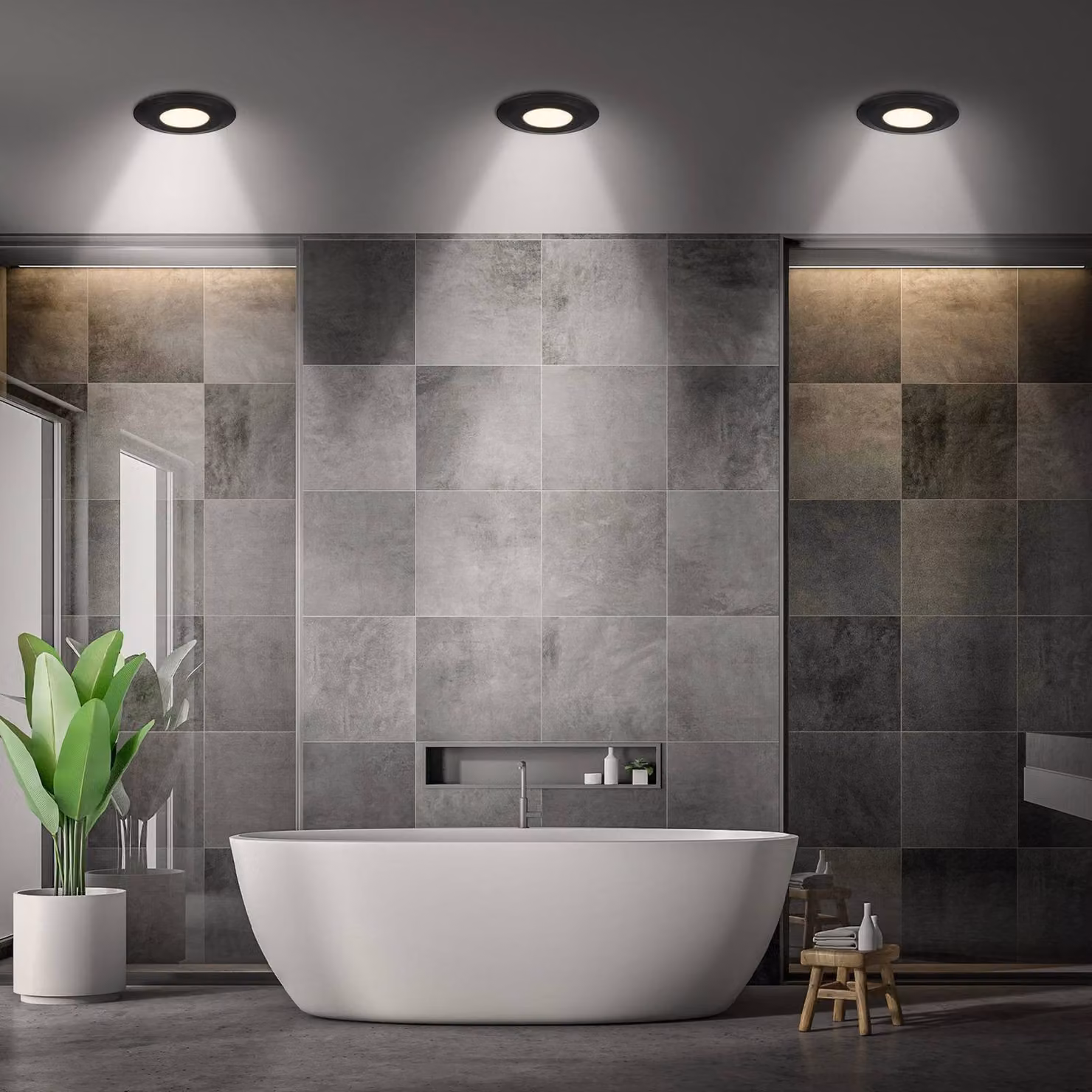 Briloner Luci LED da incasso Klira, nera, Ø 9 cm, IP44, set 3 pezzi Klira, Nero, Bagno, Plastica, Moderno