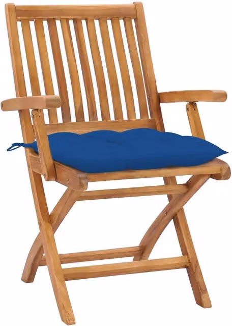 Sedie Pieghevoli 2 pz con Cuscini Blu in Massello di Teak 3062431