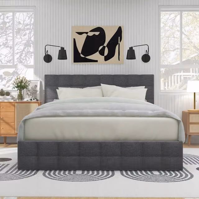 Letto singolo con 4 cassetti e testiera regolabile - Xylo - 140x200 cm - Grigio