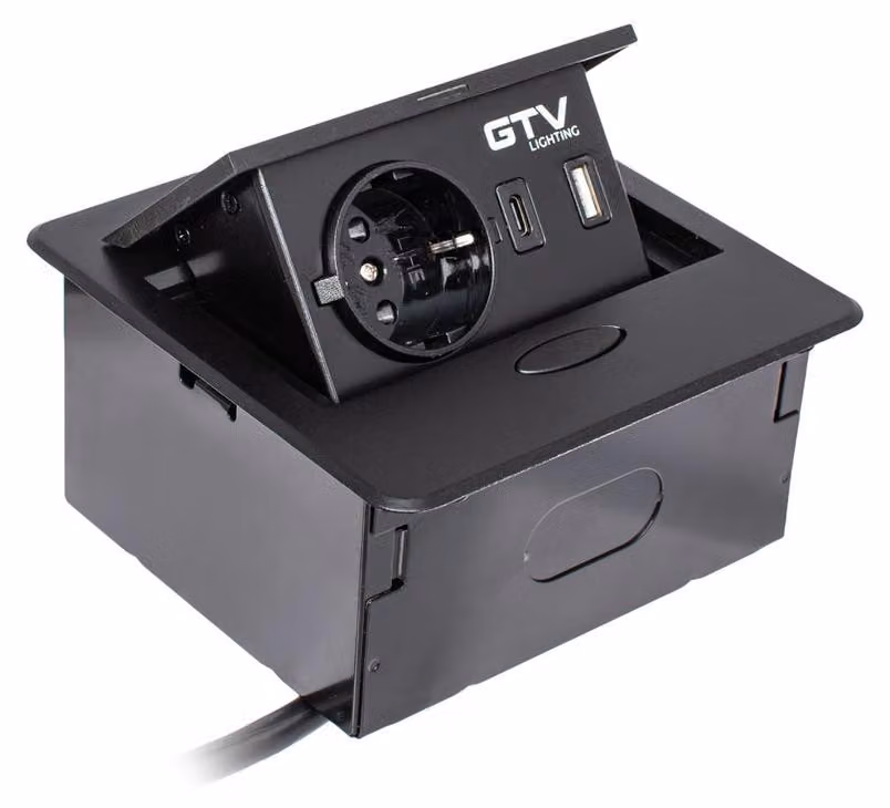 Interruttore da incasso 1 presa e USB A+C con cavo nero GTV AVARO