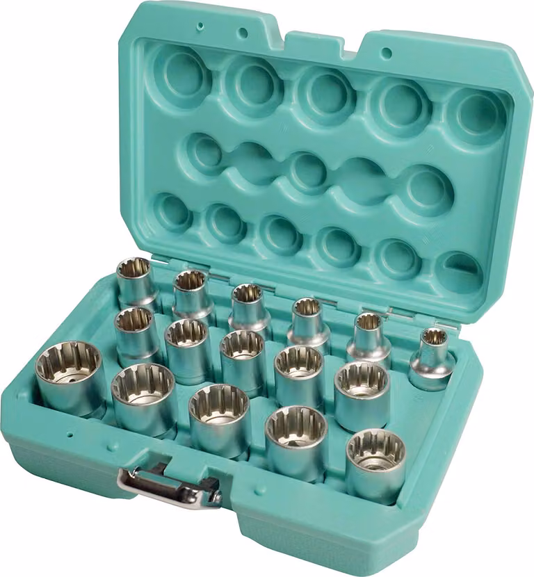 Jesemann 1893 - Set di chiavi a bussola, 1/2 pollici, 16 pezzi, set di dadi Gearlock in acciaio Q-30, inserti multidenti interni, con pratica valigetta degli attrezzi I 81505