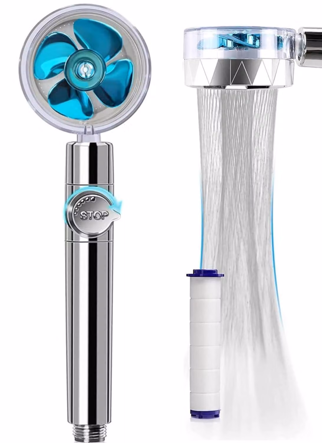 TRANKIELO® - Doccetta manuale ad alta pressione - Doccia turbo ventilata con rotazione a 360° e filtro per l'acqua - Blu